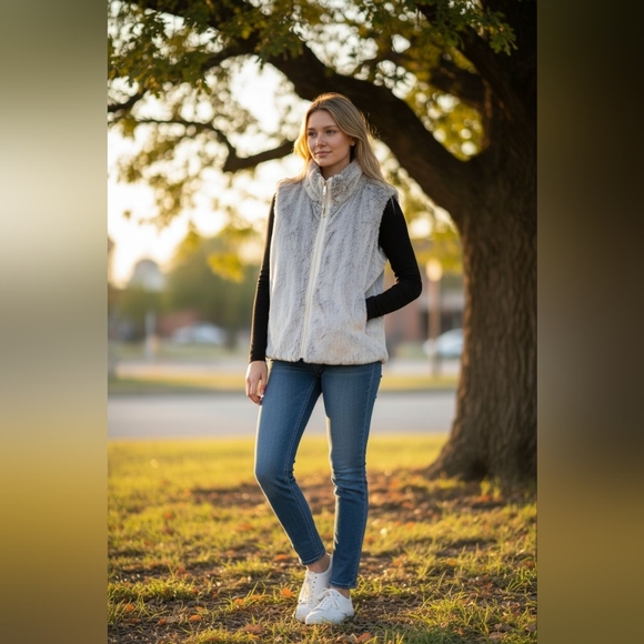Women's Furry Reversible Vest - Picture 1 of 9